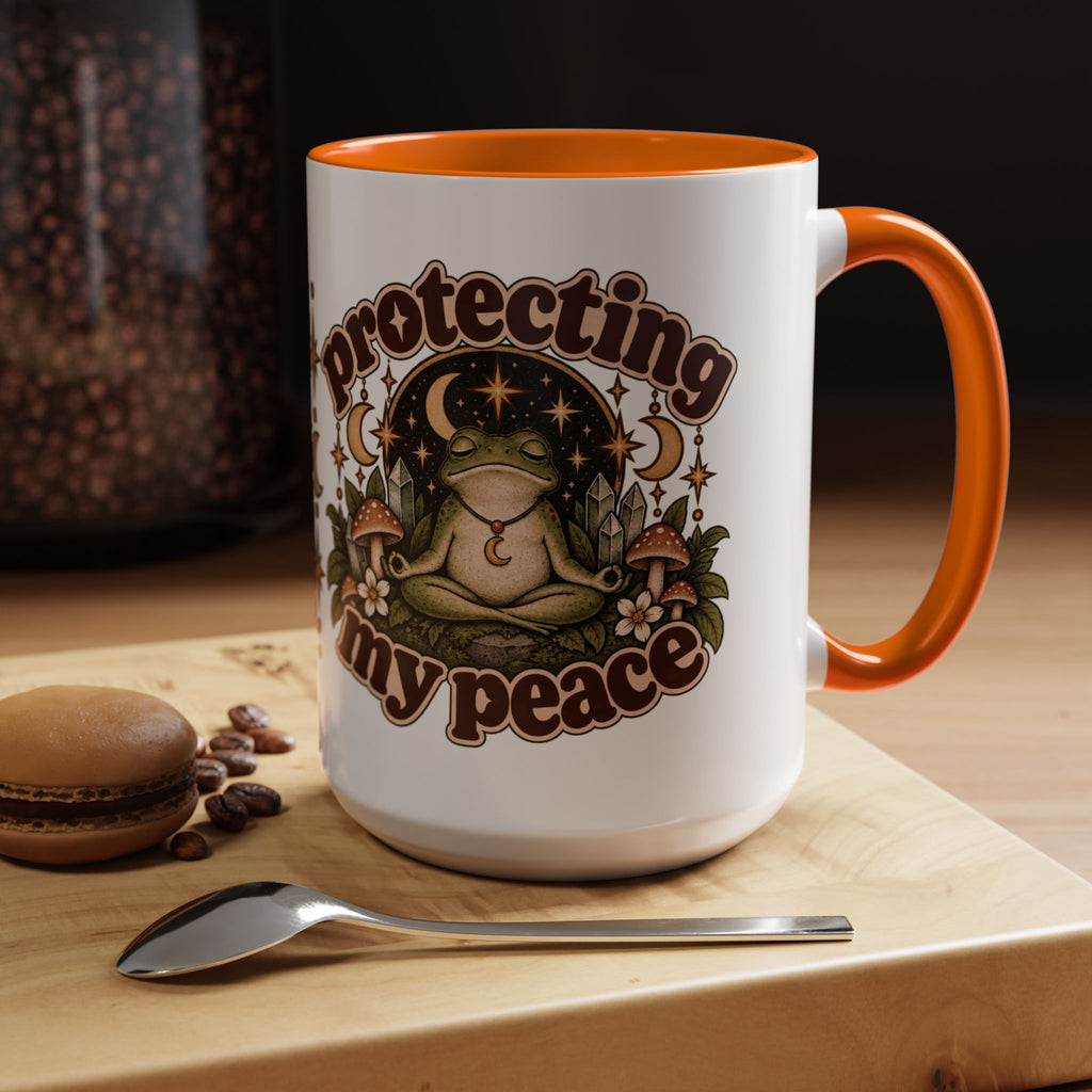 Protecting My Peace Mug — Frog & Mushroom Ceramic Coffee Mug