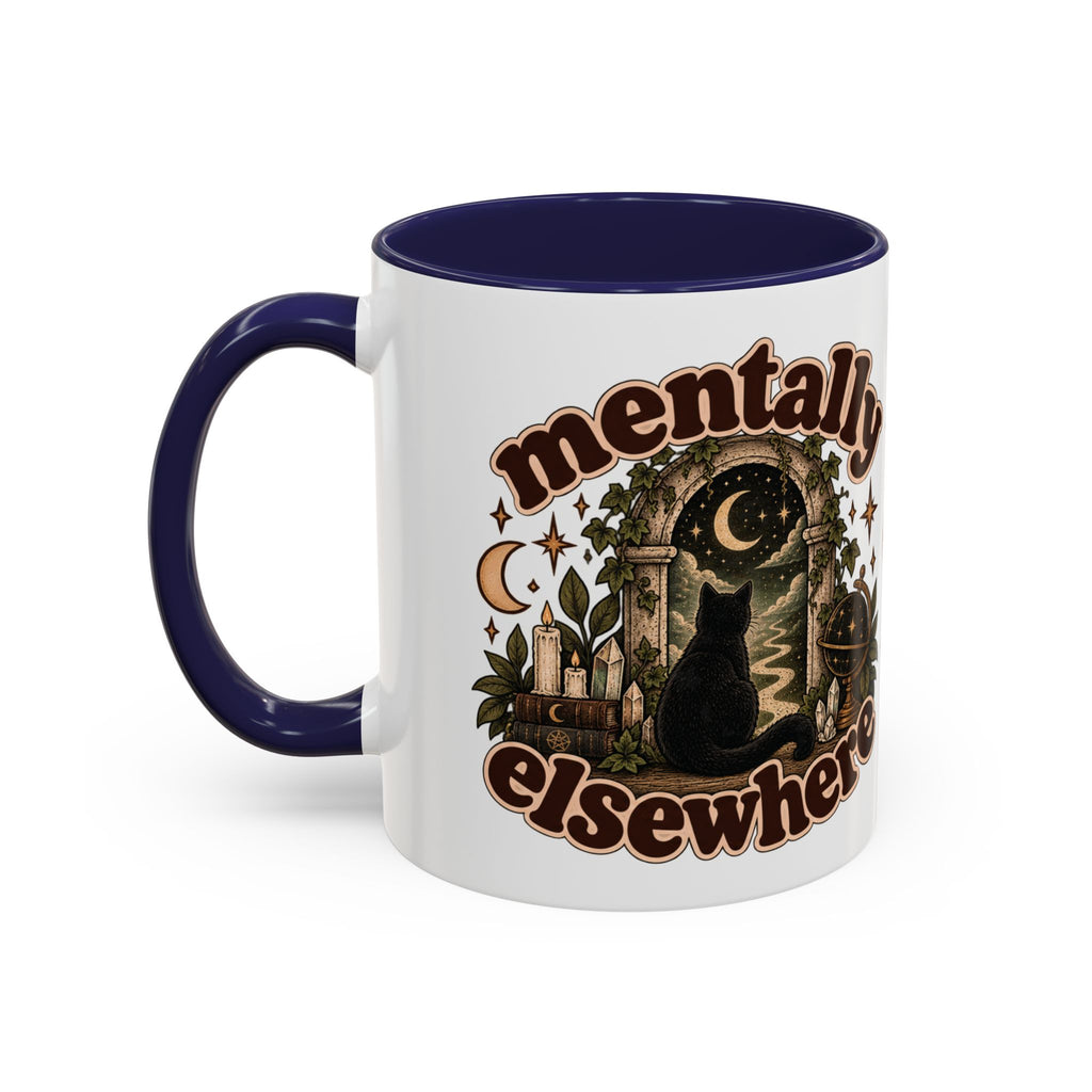 Mentally Elsewhere Mug — Black Cat Celestial Ceramic Coffee Mug