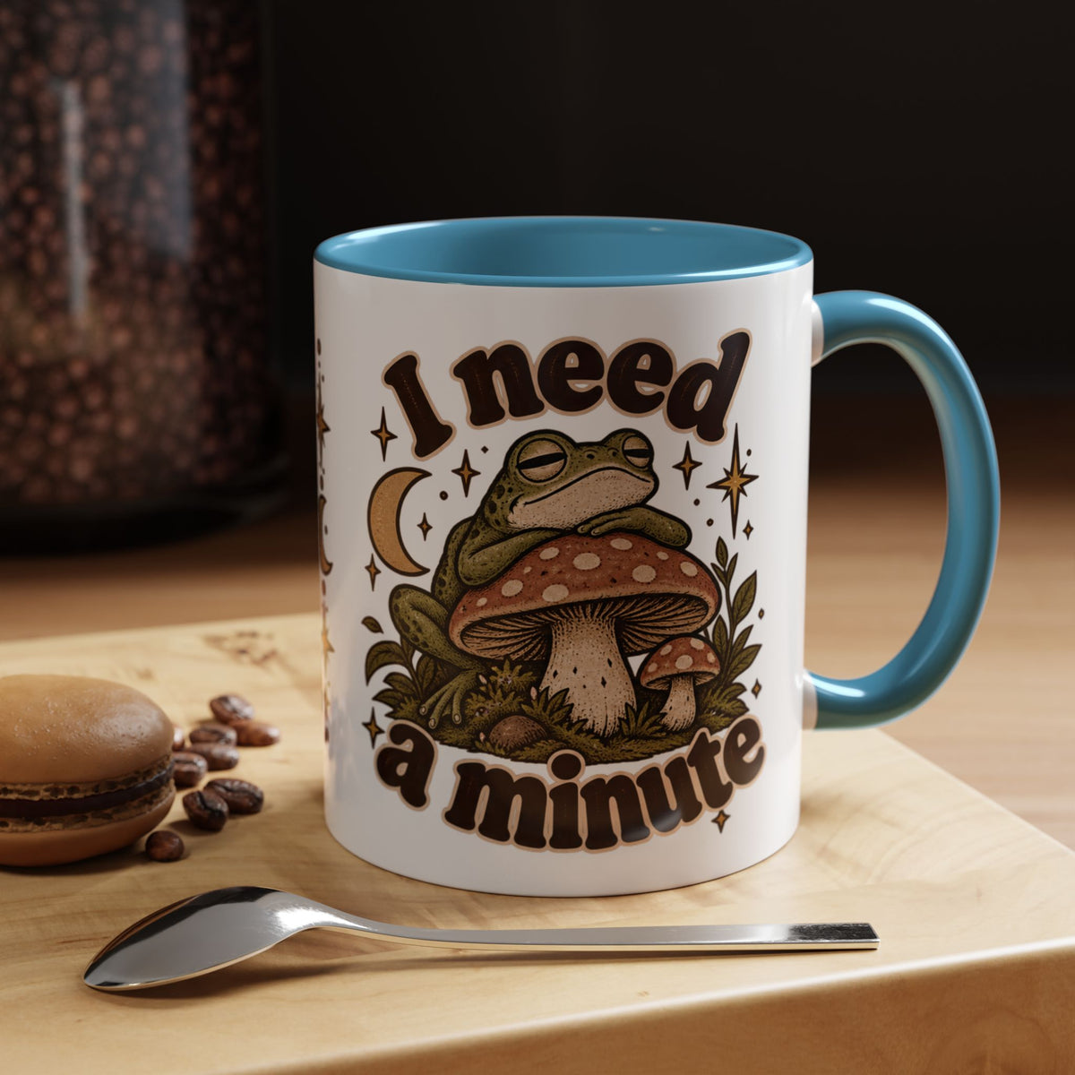I Need a Minute Mug — Cozy Frog & Mushroom Ceramic Coffee Mug