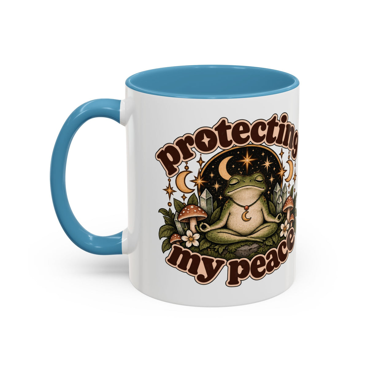 Protecting My Peace Mug — Frog & Mushroom Ceramic Coffee Mug