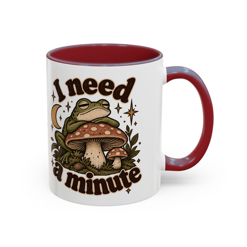 I Need a Minute Mug — Cozy Frog & Mushroom Ceramic Coffee Mug