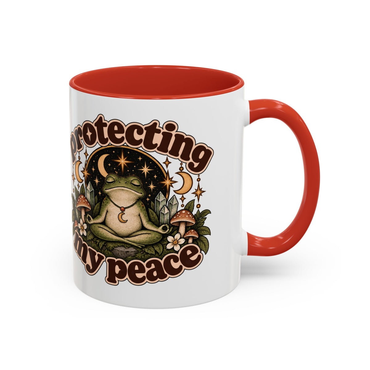 Protecting My Peace Mug — Frog & Mushroom Ceramic Coffee Mug