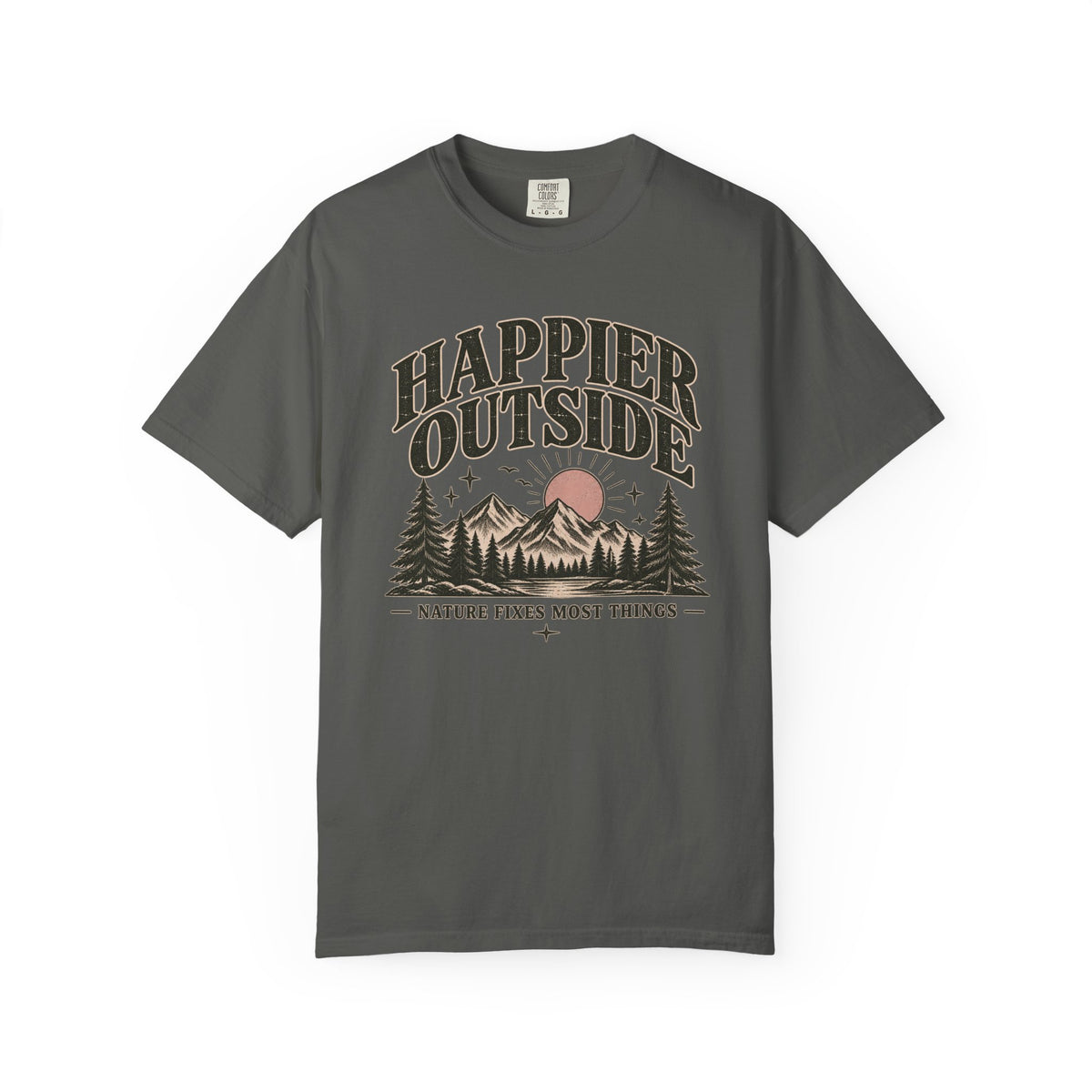 Happier Outside Tee — Nature Lover Graphic Garment-Dyed T-Shirt
