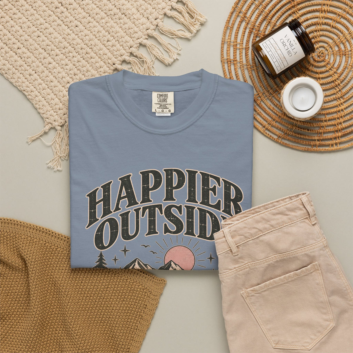 Happier Outside Tee — Nature Lover Graphic Garment-Dyed T-Shirt