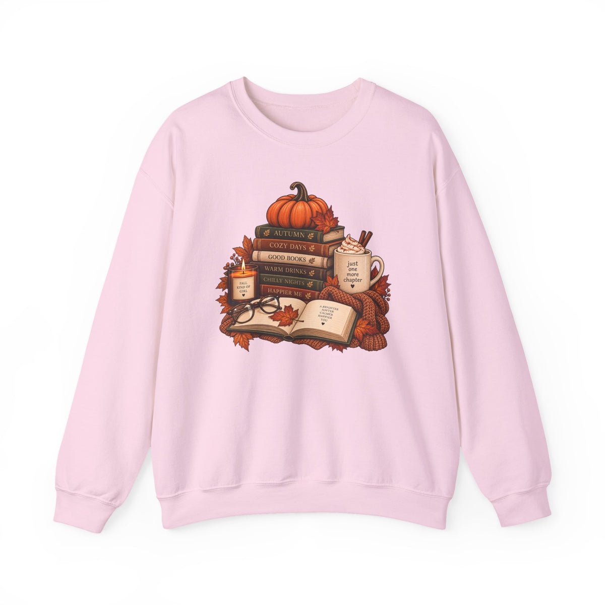 Fall Bookstack Crewneck Sweatshirt — Cozy Pumpkin Reading Vibes