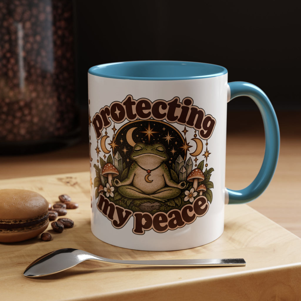 Protecting My Peace Mug — Frog & Mushroom Ceramic Coffee Mug