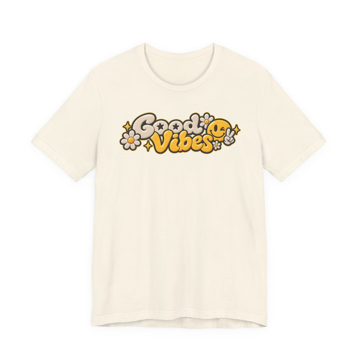 Good Vibes Retro Tee — Smiley Flower Graphic T-Shirt