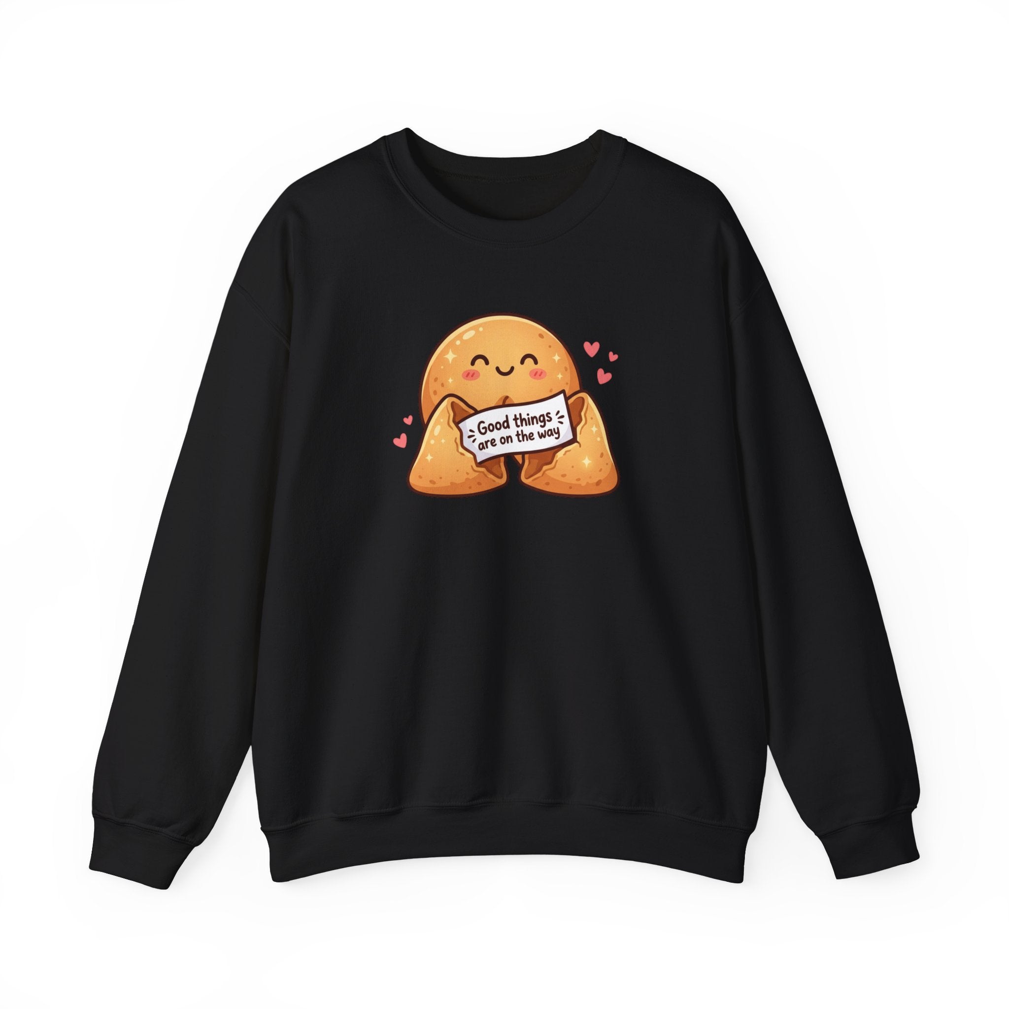 Crewneck Sweatshirt — Cute Fortune Cookie Graphic “Good Things Are On The Way”