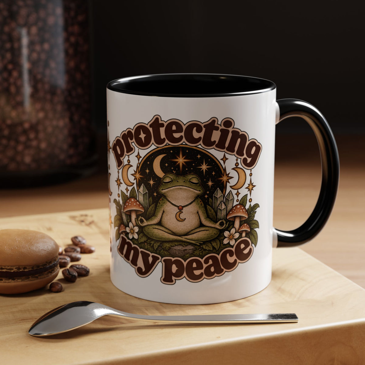Protecting My Peace Mug — Frog & Mushroom Ceramic Coffee Mug