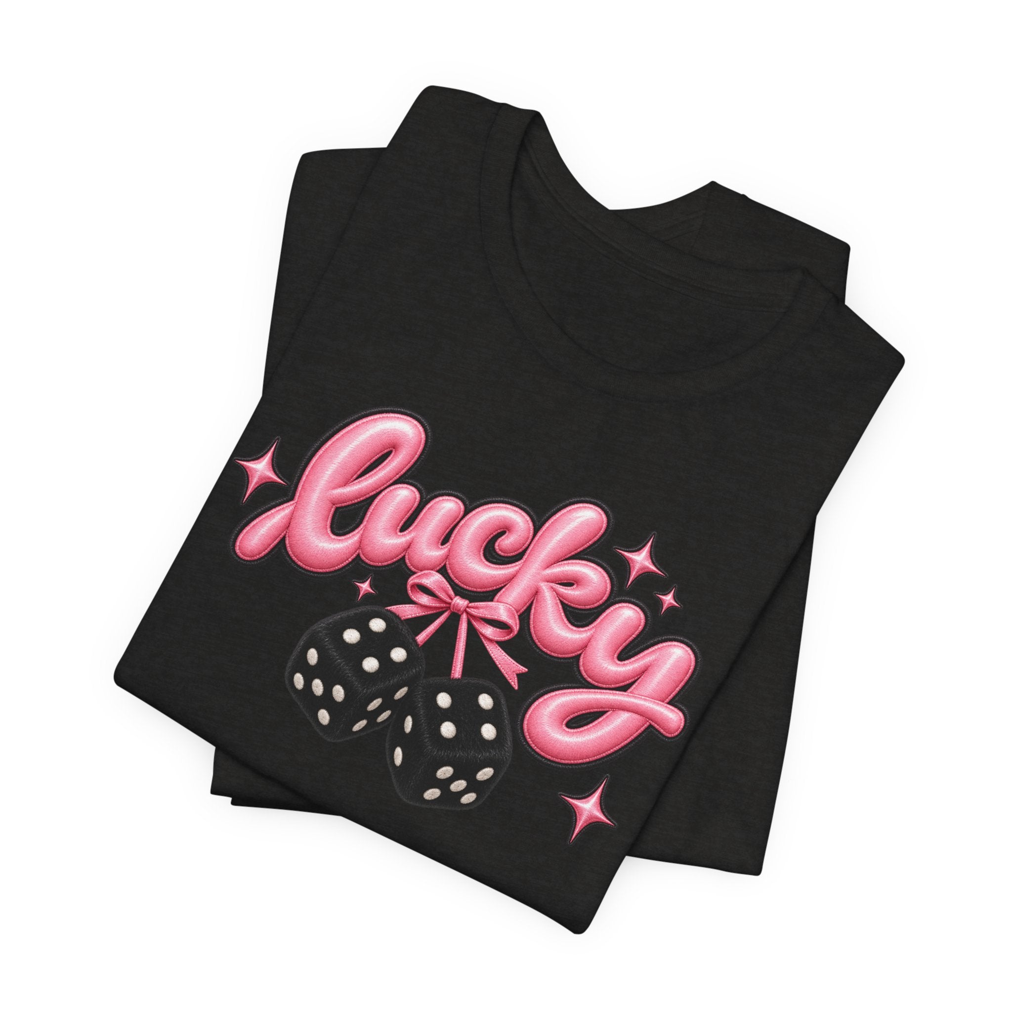 Lucky Dice Tee — Pink Retro "Lucky" Graphic T-Shirt