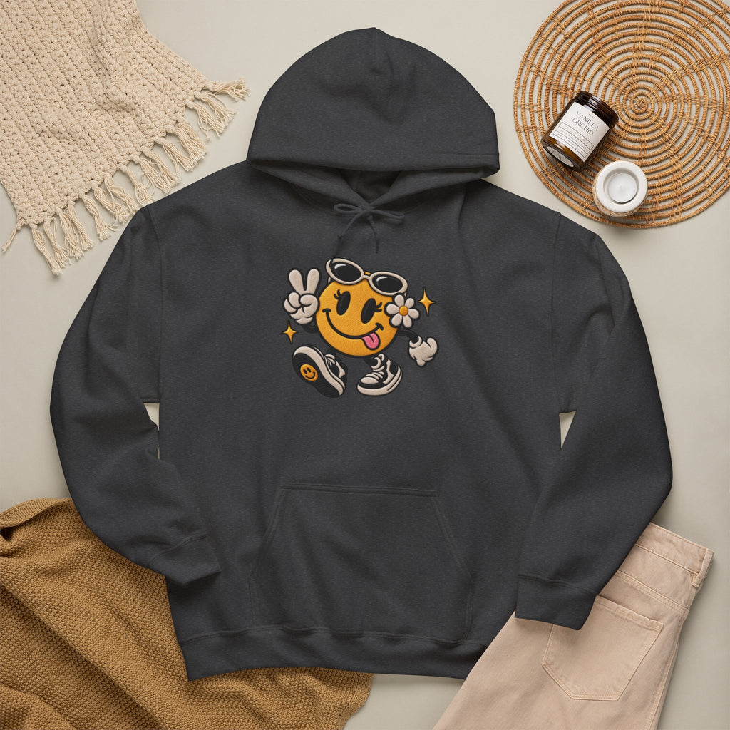 Smiley Peace Vibes Hoodie – Retro Dancing Smiley with Sunglasses