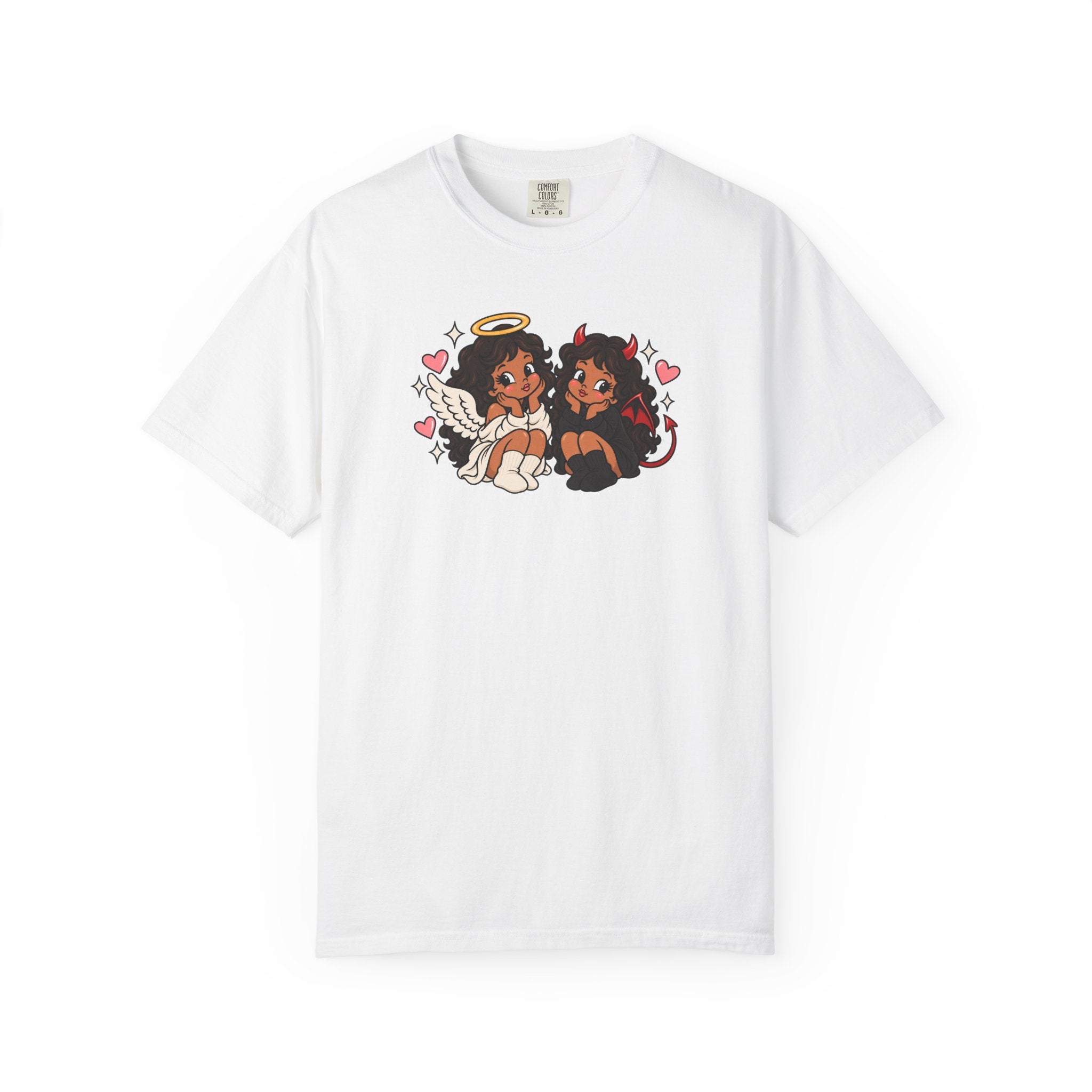 Angel and Devil Cute Graphic Tee — Kawaii Couple Illustration T-Shirt