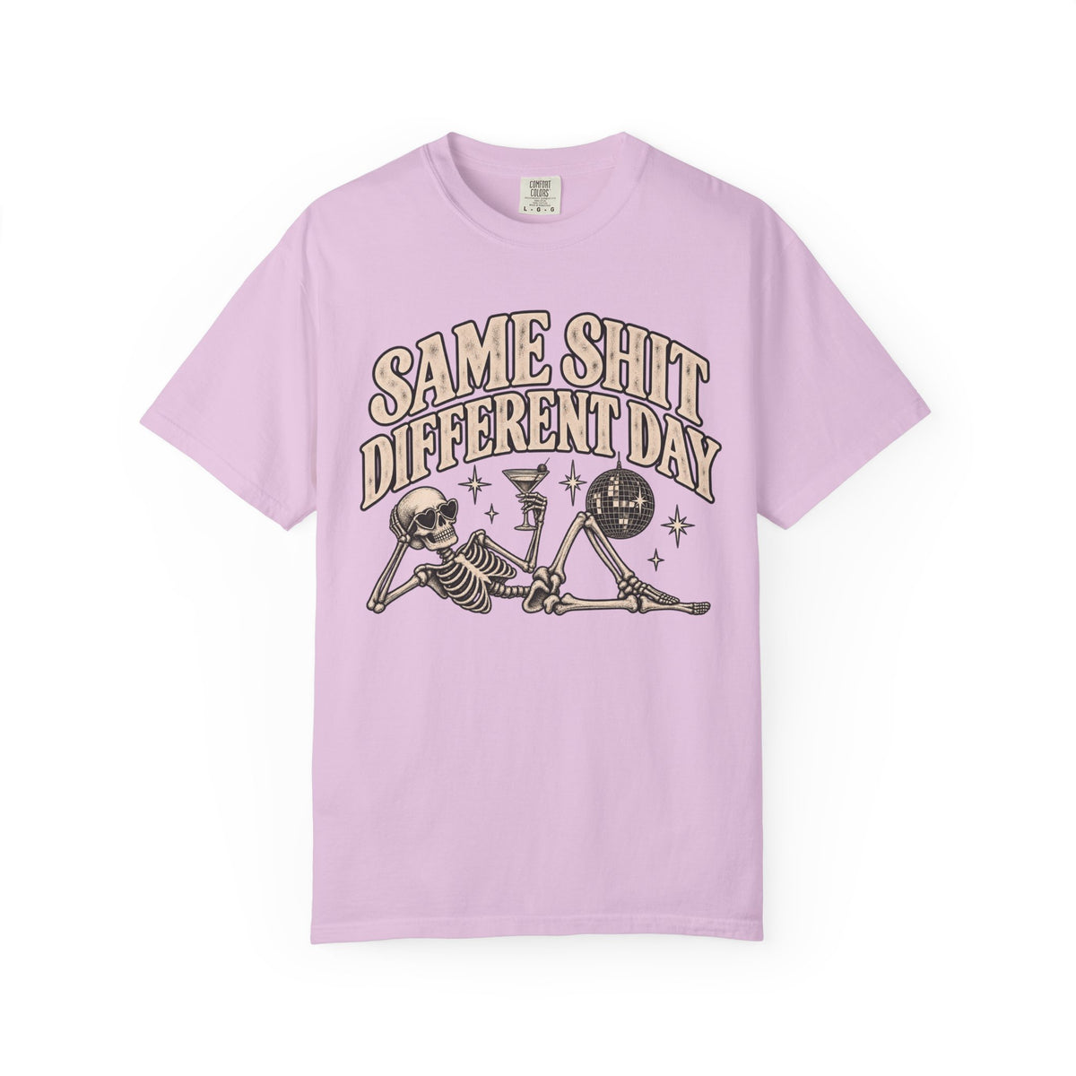 Same Shit Different Day Tee — Retro Skeleton Disco Graphic T-Shirt