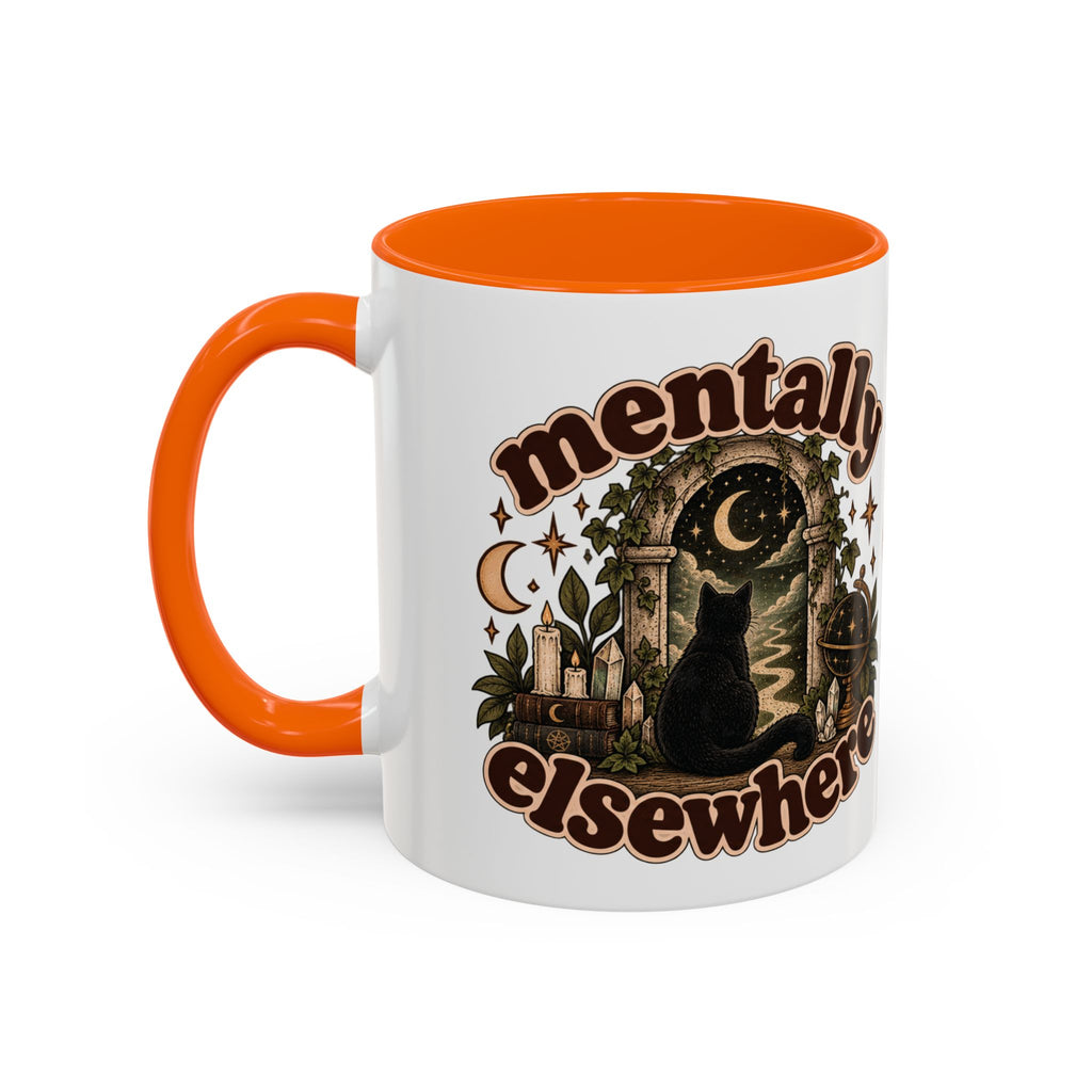 Mentally Elsewhere Mug — Black Cat Celestial Ceramic Coffee Mug