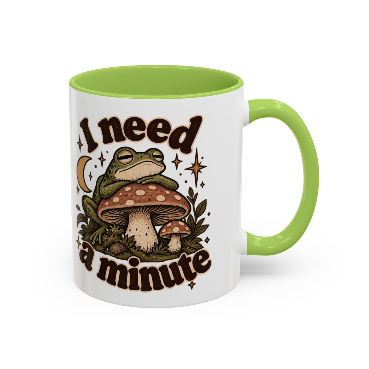 I Need a Minute Mug — Cozy Frog & Mushroom Ceramic Coffee Mug
