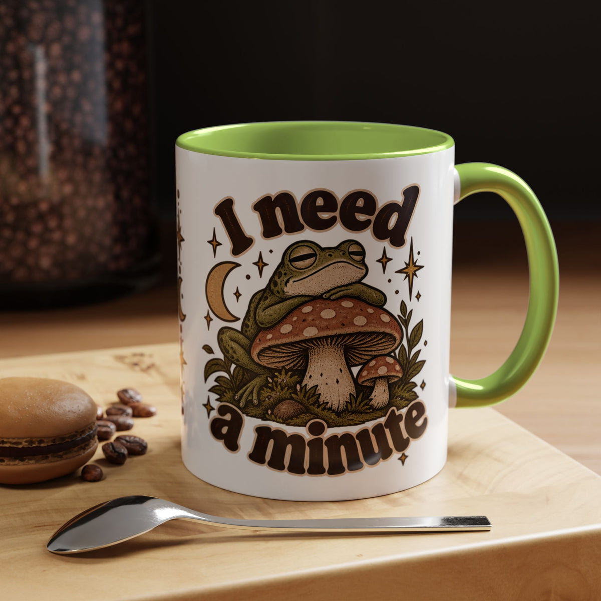 I Need a Minute Mug — Cozy Frog & Mushroom Ceramic Coffee Mug