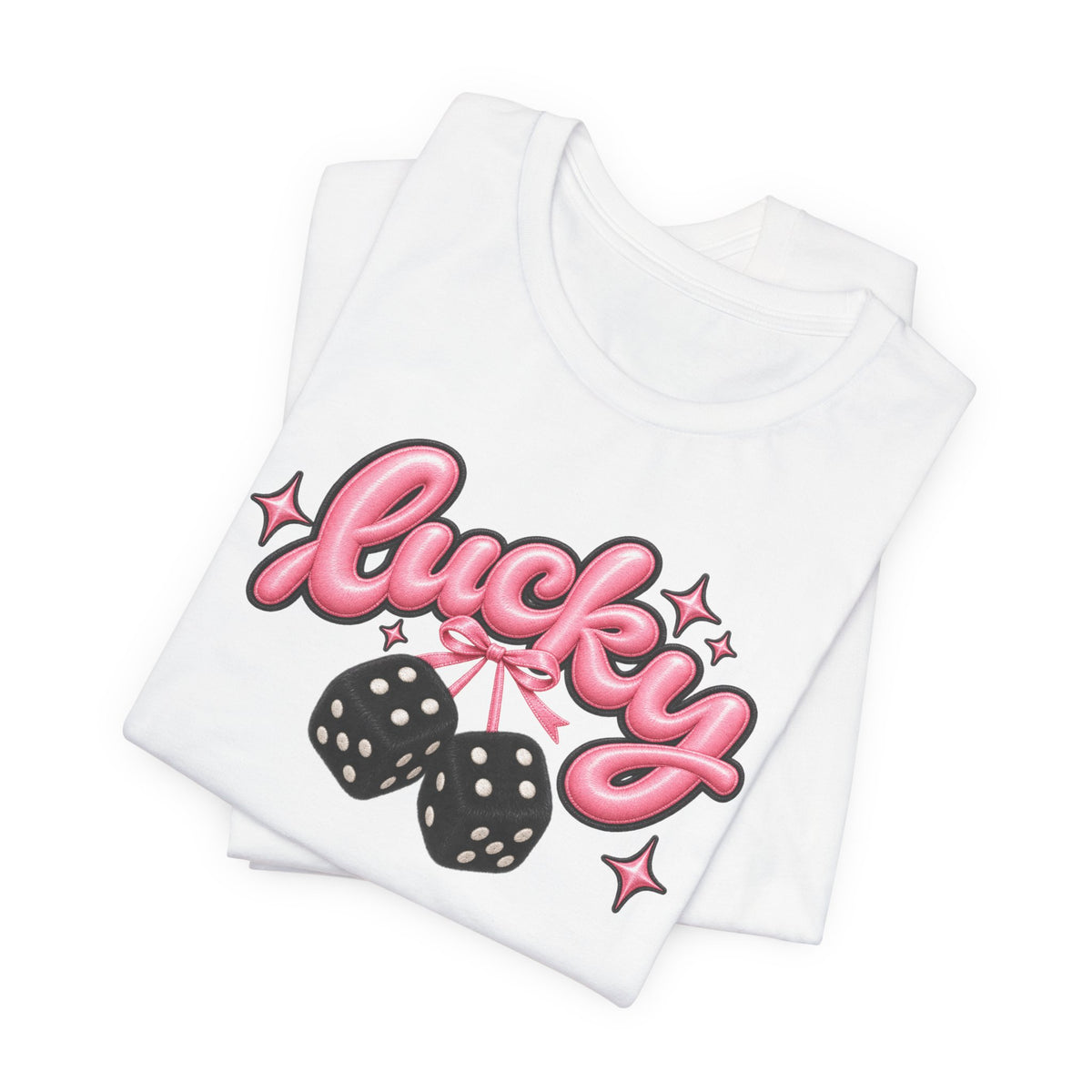 Lucky Dice Tee — Pink Retro "Lucky" Graphic T-Shirt
