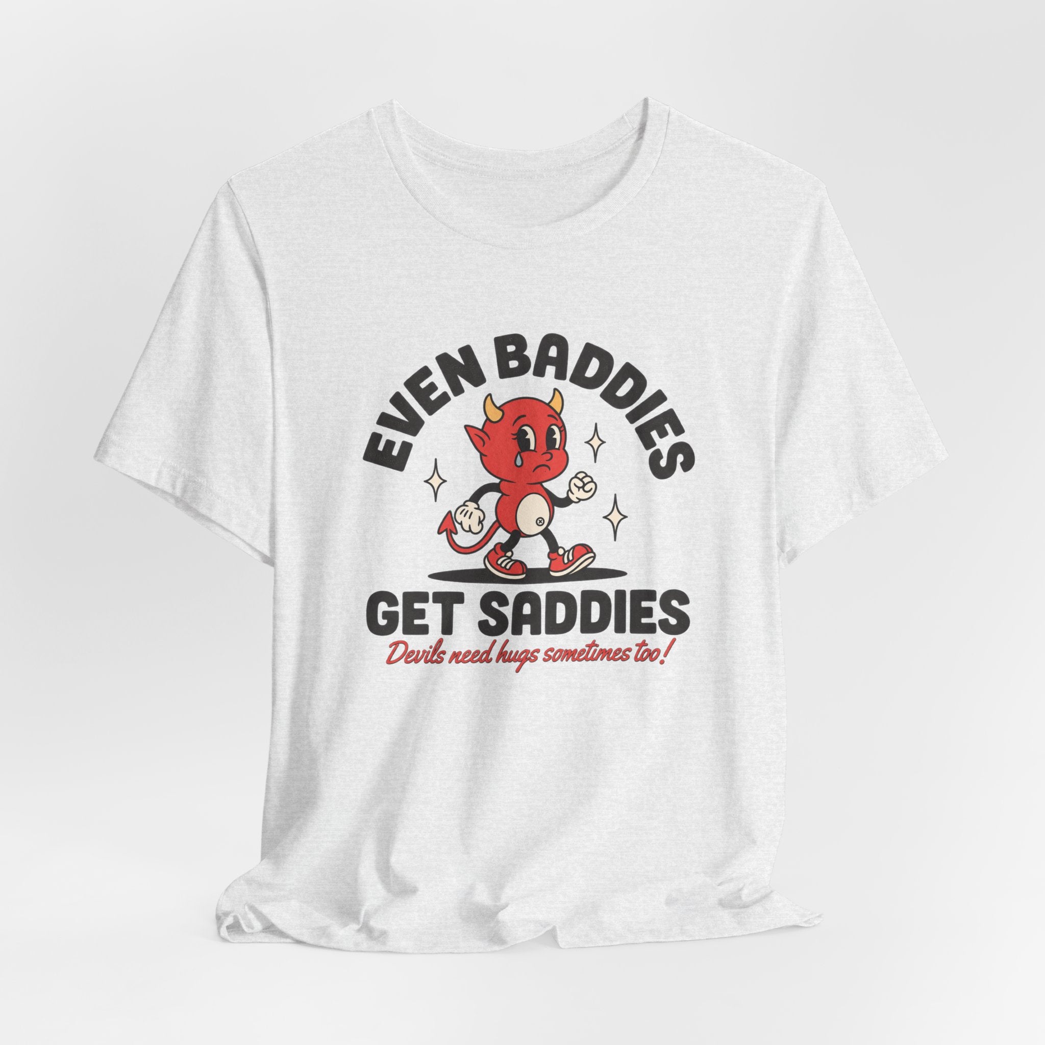 Even Baddies Get Saddies Tee — Retro Devil Character Sadness Graphic T-Shirt