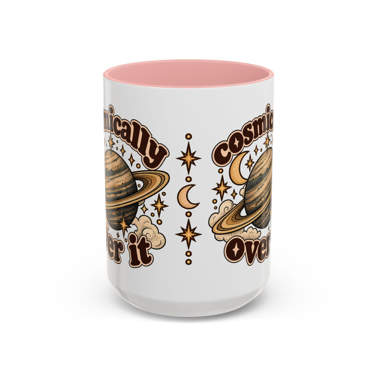 Cosmically Over It Mug — Retro Planet Celestial Ceramic Coffee Mug