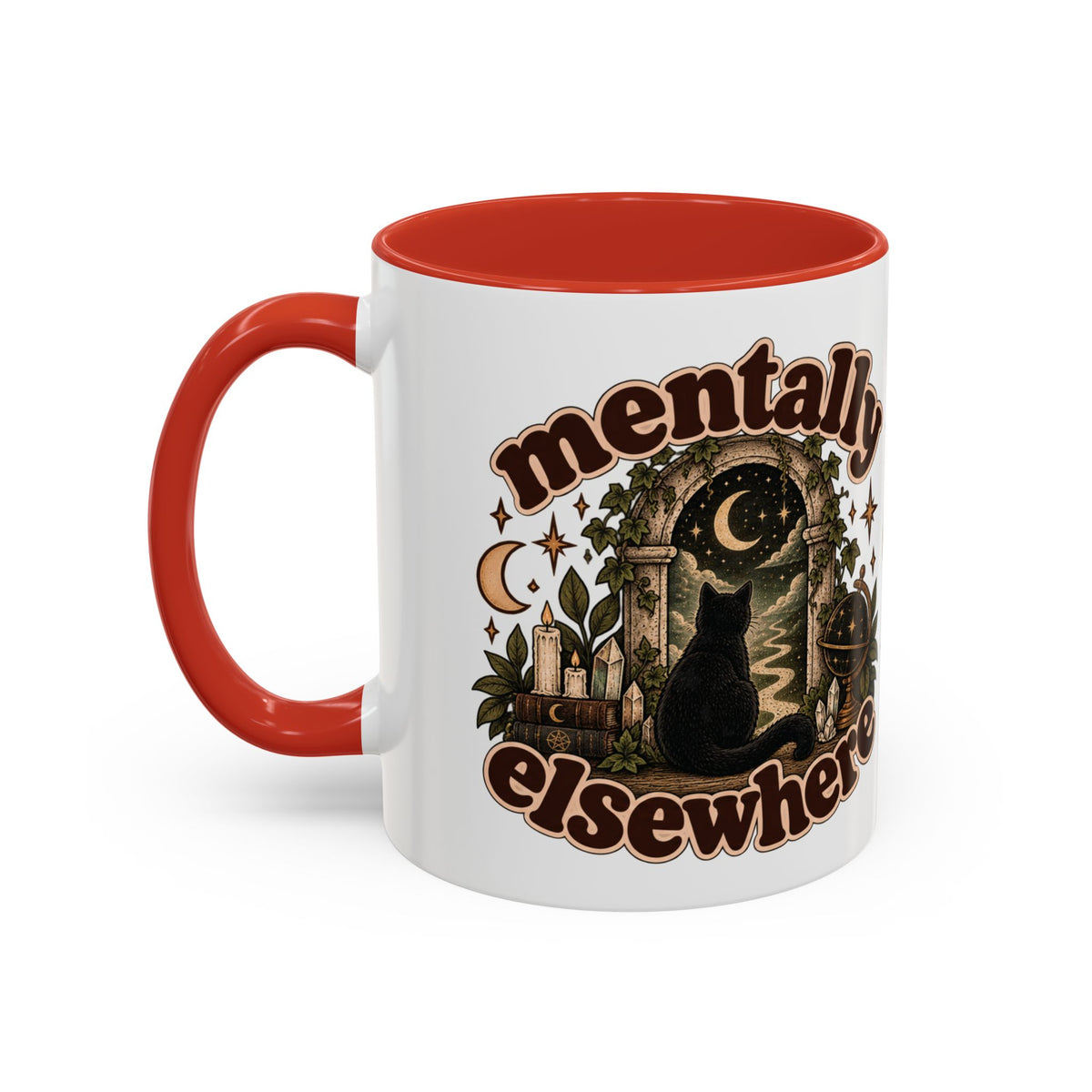 Mentally Elsewhere Mug — Black Cat Celestial Ceramic Coffee Mug