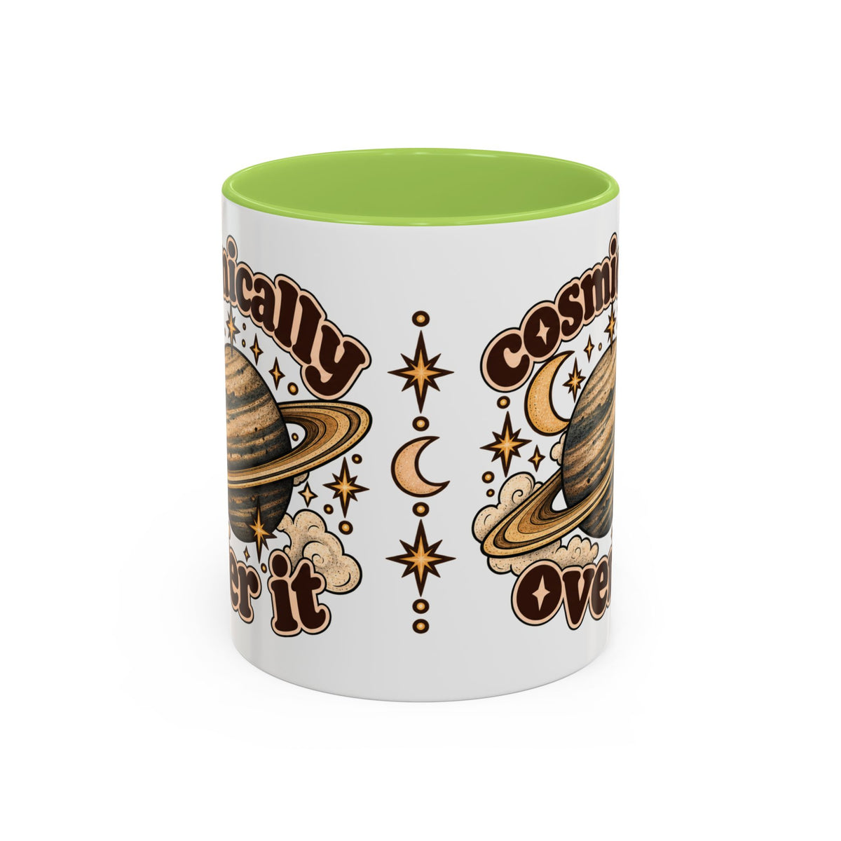 Cosmically Over It Mug — Retro Planet Celestial Ceramic Coffee Mug
