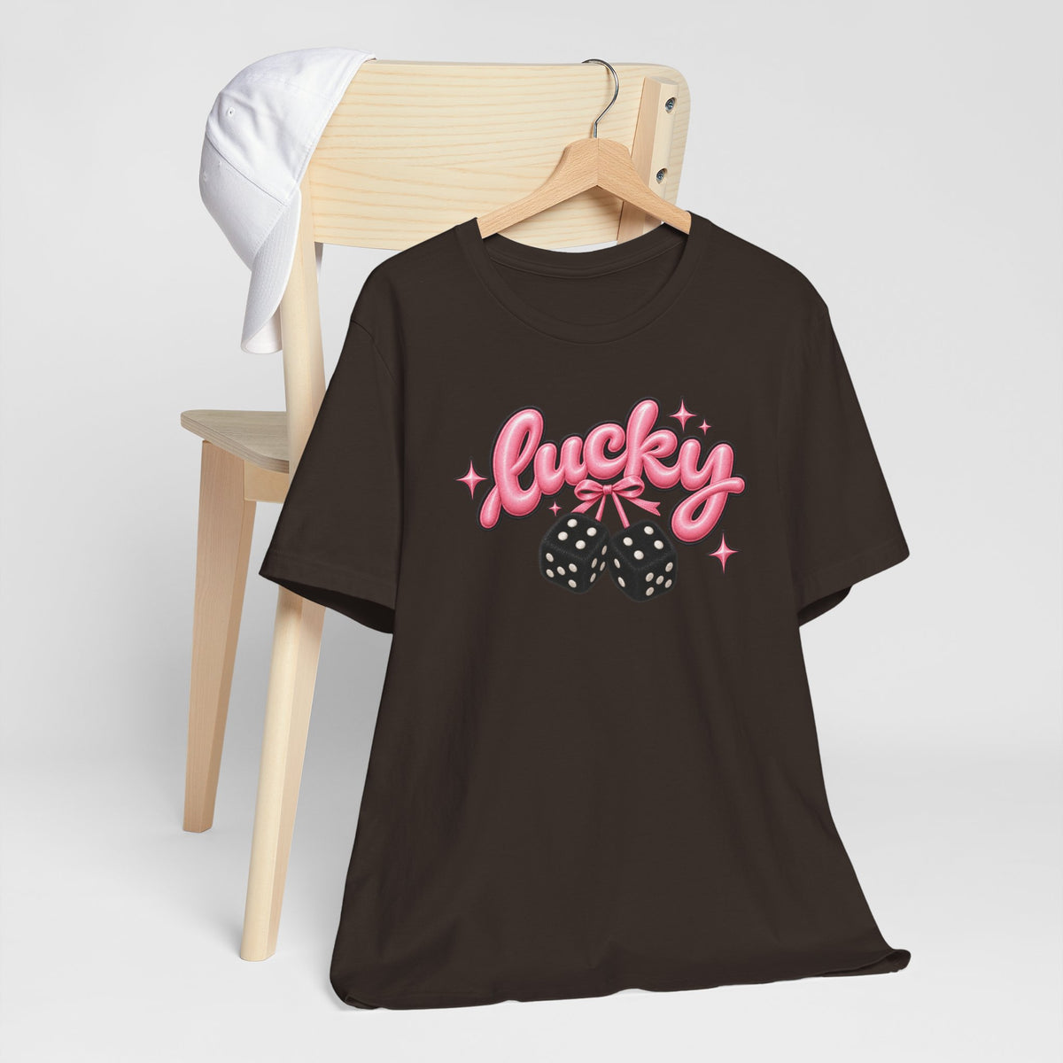 Lucky Dice Tee — Pink Retro "Lucky" Graphic T-Shirt