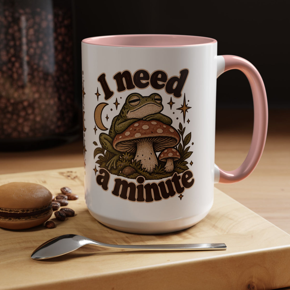I Need a Minute Mug — Cozy Frog & Mushroom Ceramic Coffee Mug