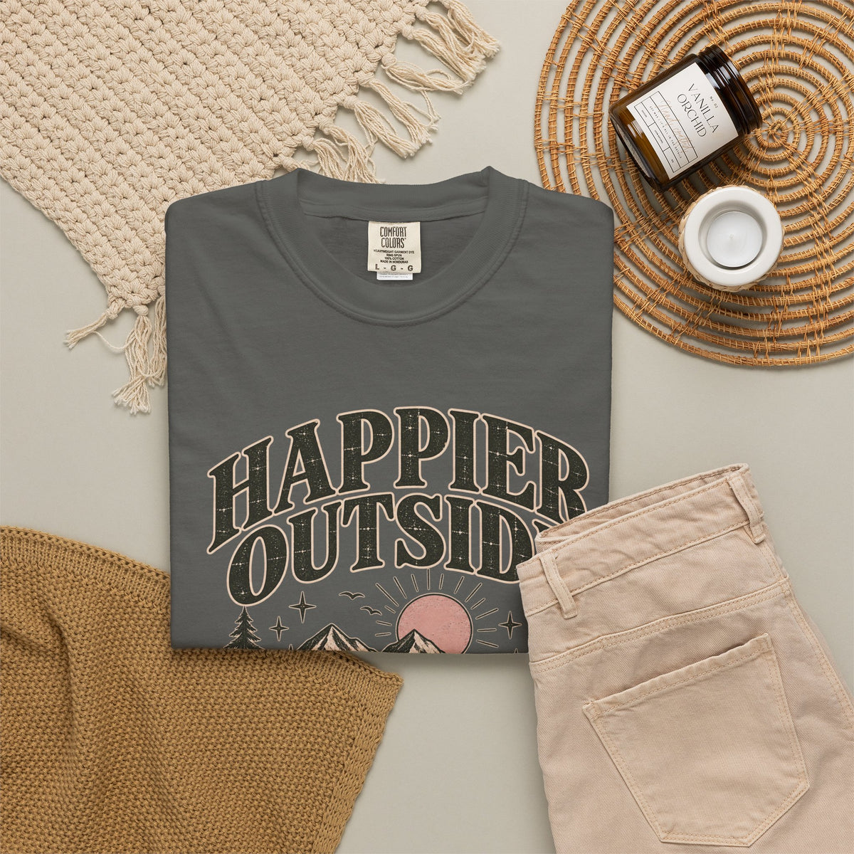 Happier Outside Tee — Nature Lover Graphic Garment-Dyed T-Shirt