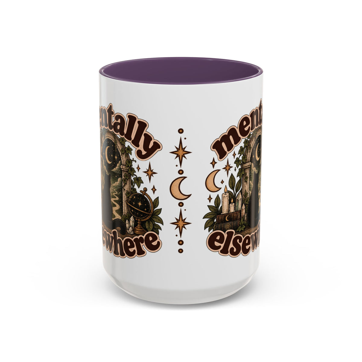 Mentally Elsewhere Mug — Black Cat Celestial Ceramic Coffee Mug