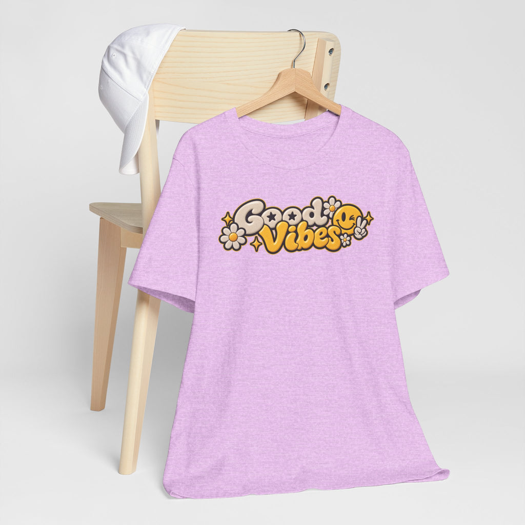 Good Vibes Retro Tee — Smiley Flower Graphic T-Shirt