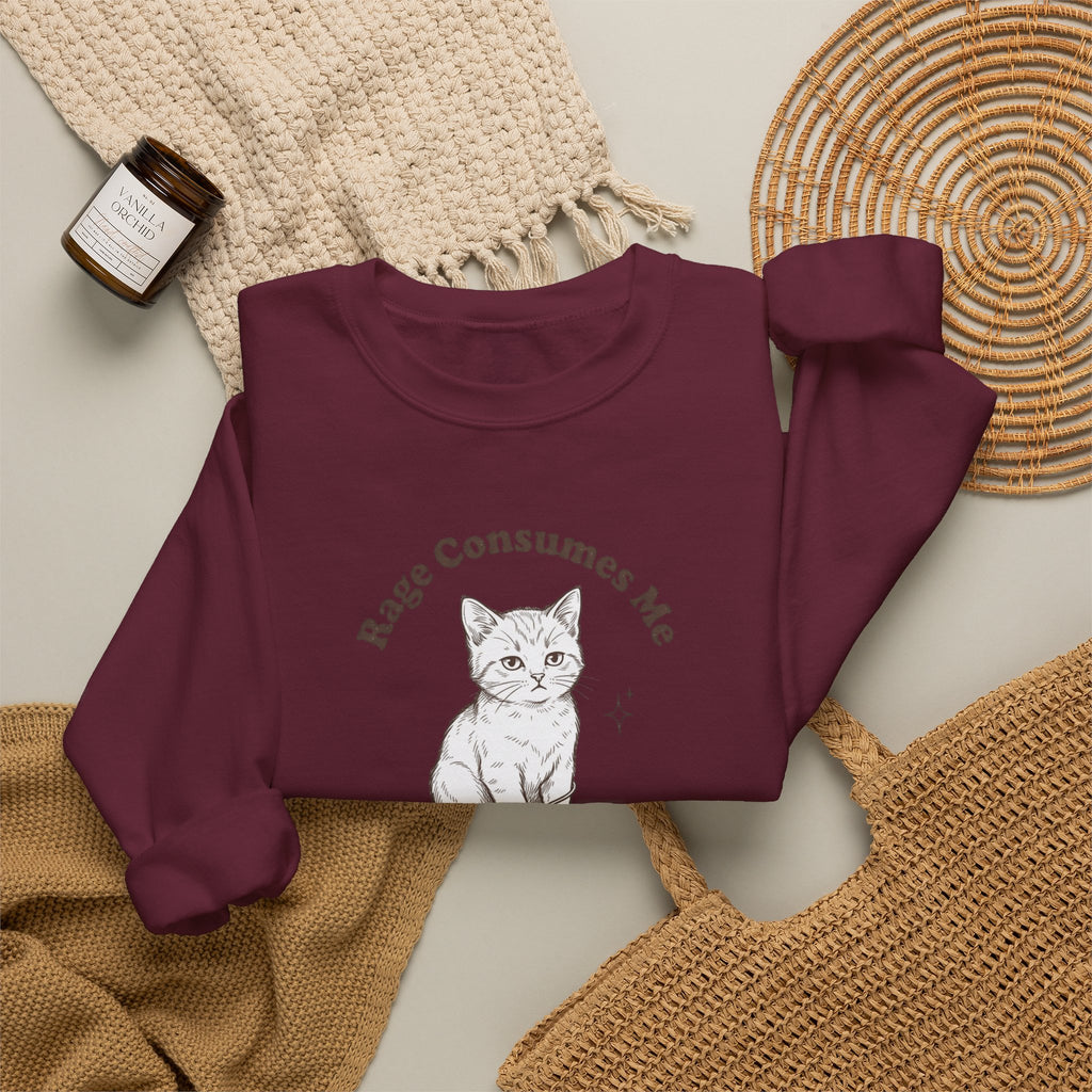Rage Consumes Me kitten sweatshirt | vintage minimalist cat, ironic emotion