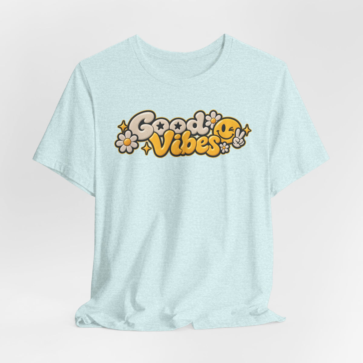 Good Vibes Retro Tee — Smiley Flower Graphic T-Shirt