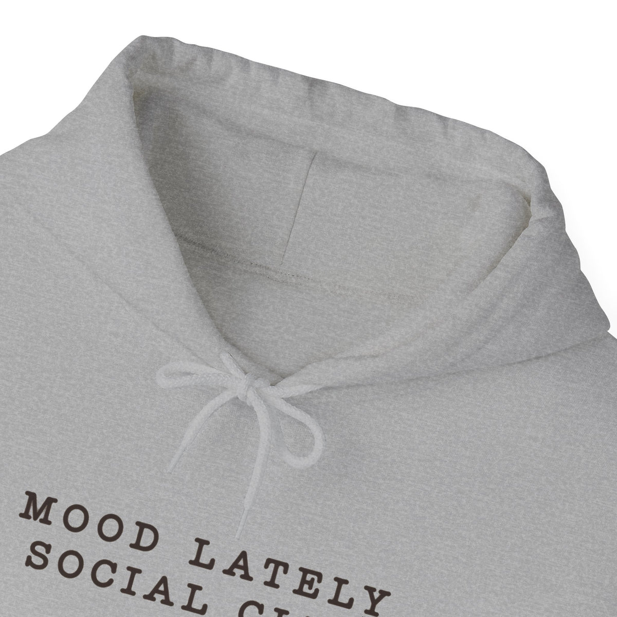 Mood Lately Social Club Hoodie — Minimal Text Graphic Pullover