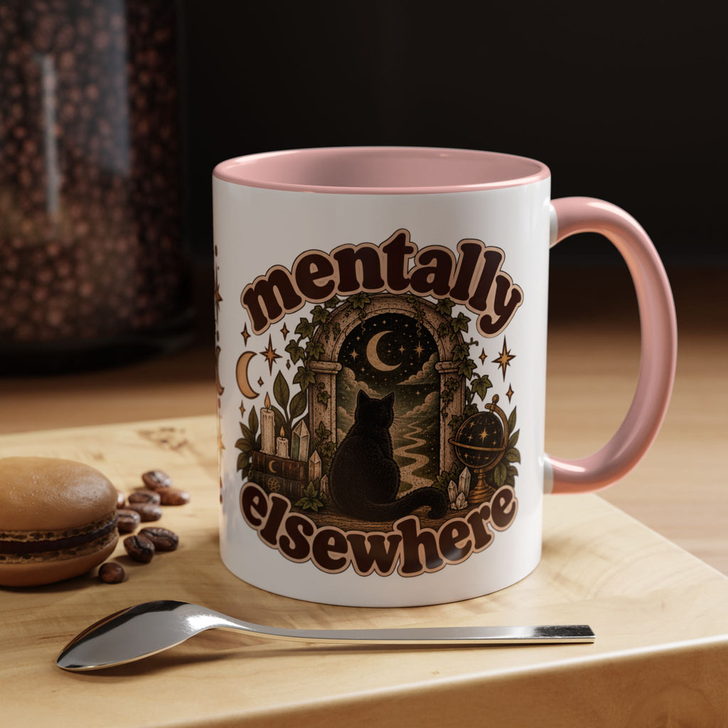 Mentally Elsewhere Mug — Black Cat Celestial Ceramic Coffee Mug