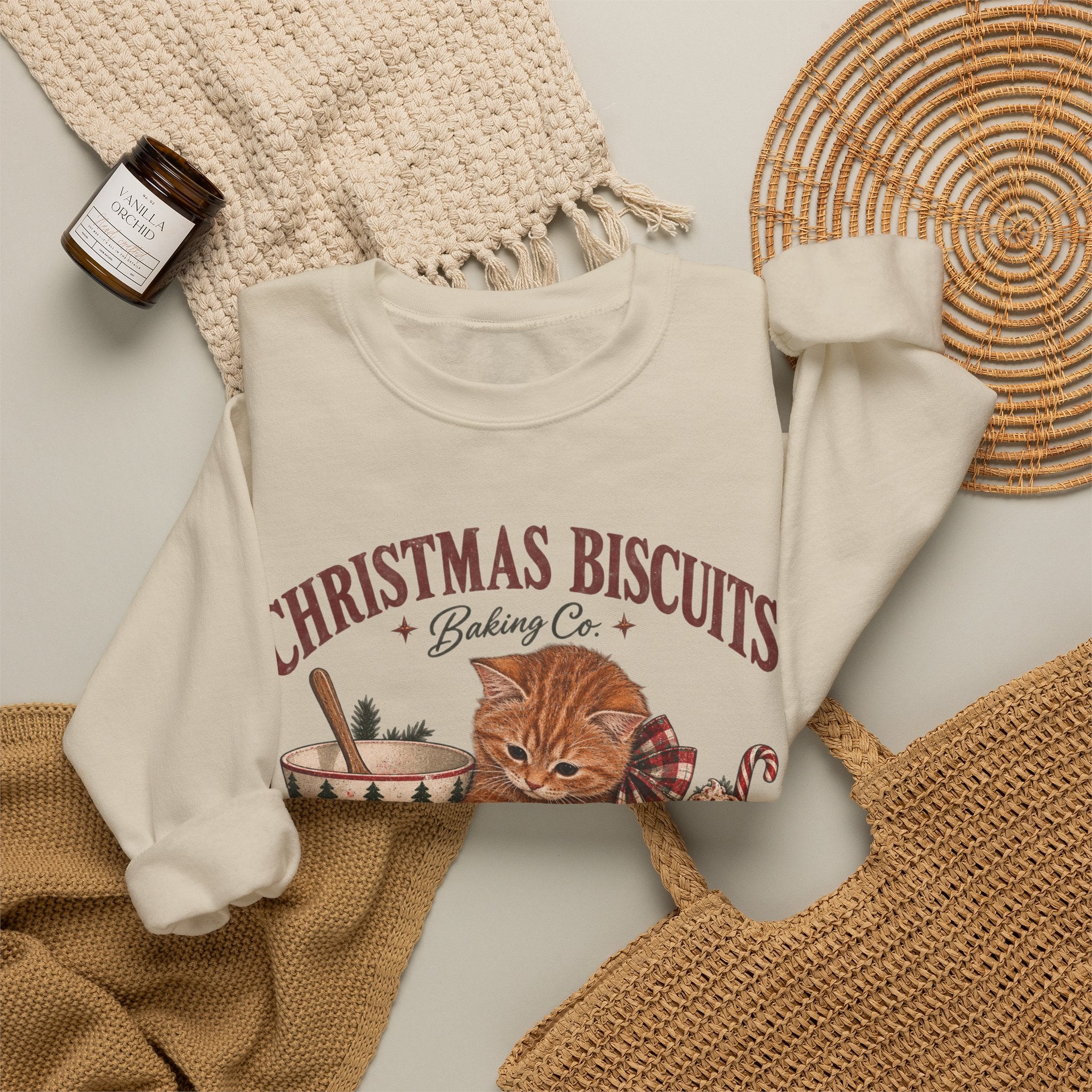 Crewneck Sweatshirt — Christmas Biscuits Baking Co. Cat Holiday Sweatshirt