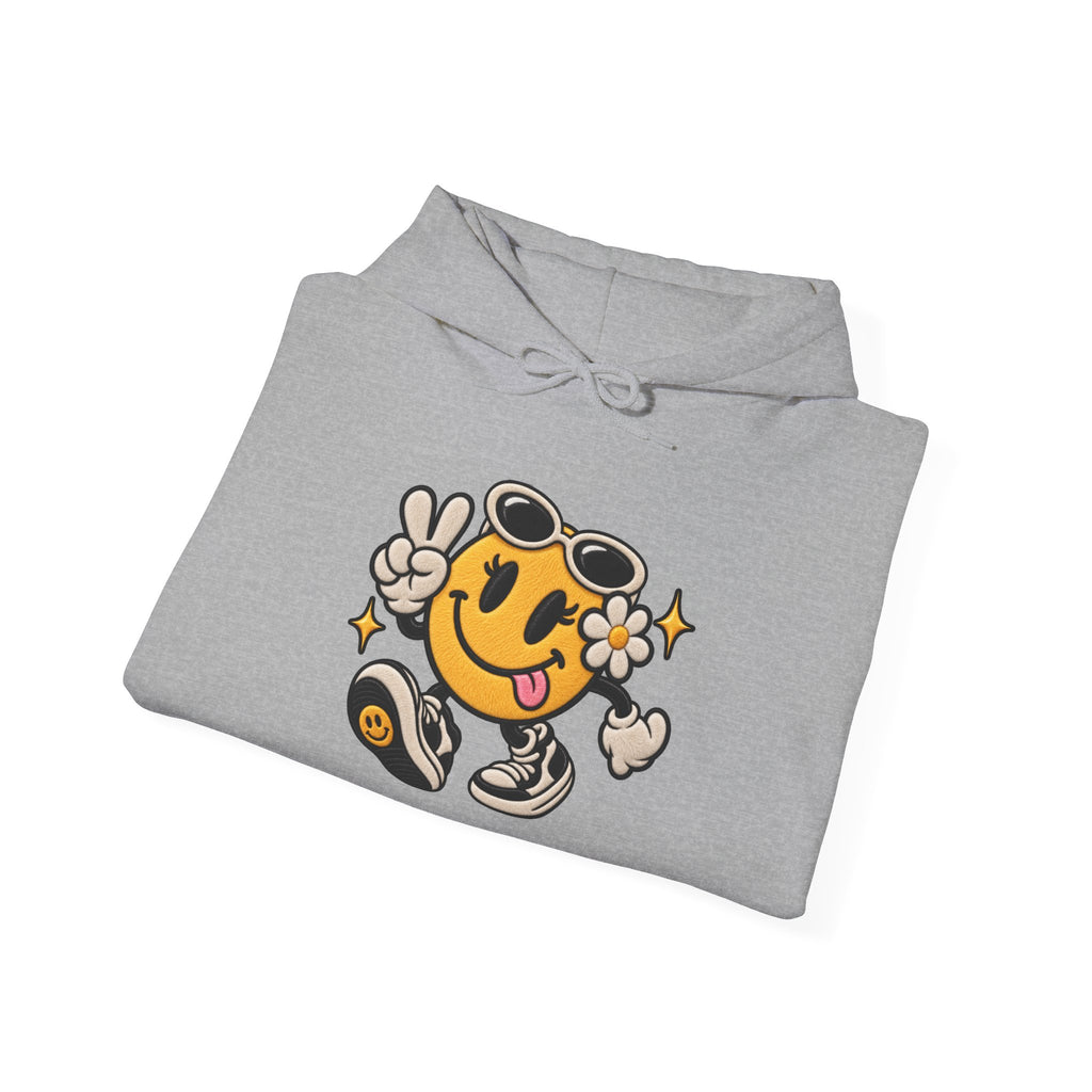 Smiley Peace Vibes Hoodie – Retro Dancing Smiley with Sunglasses
