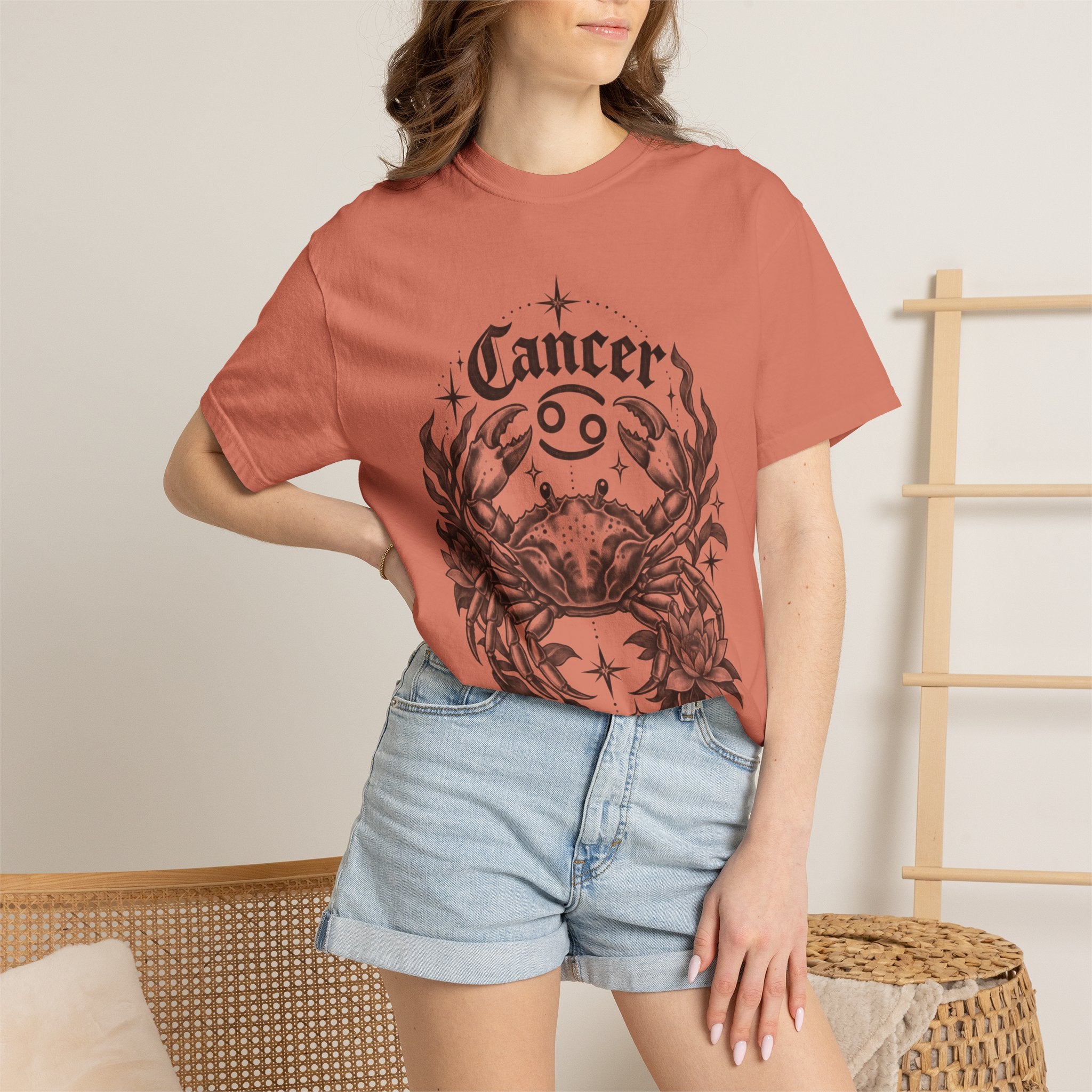 Cancer Zodiac T-Shirt — Floral Crab Astrology Tee