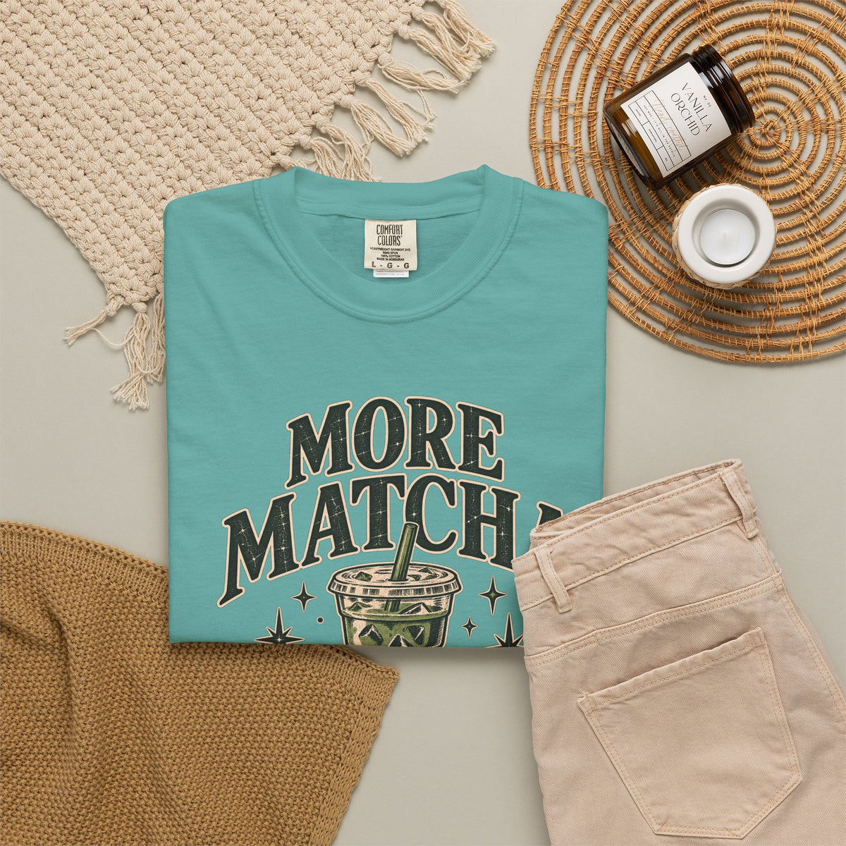 More Matcha Less Drama Tee — Cute Matcha Graphic T-Shirt