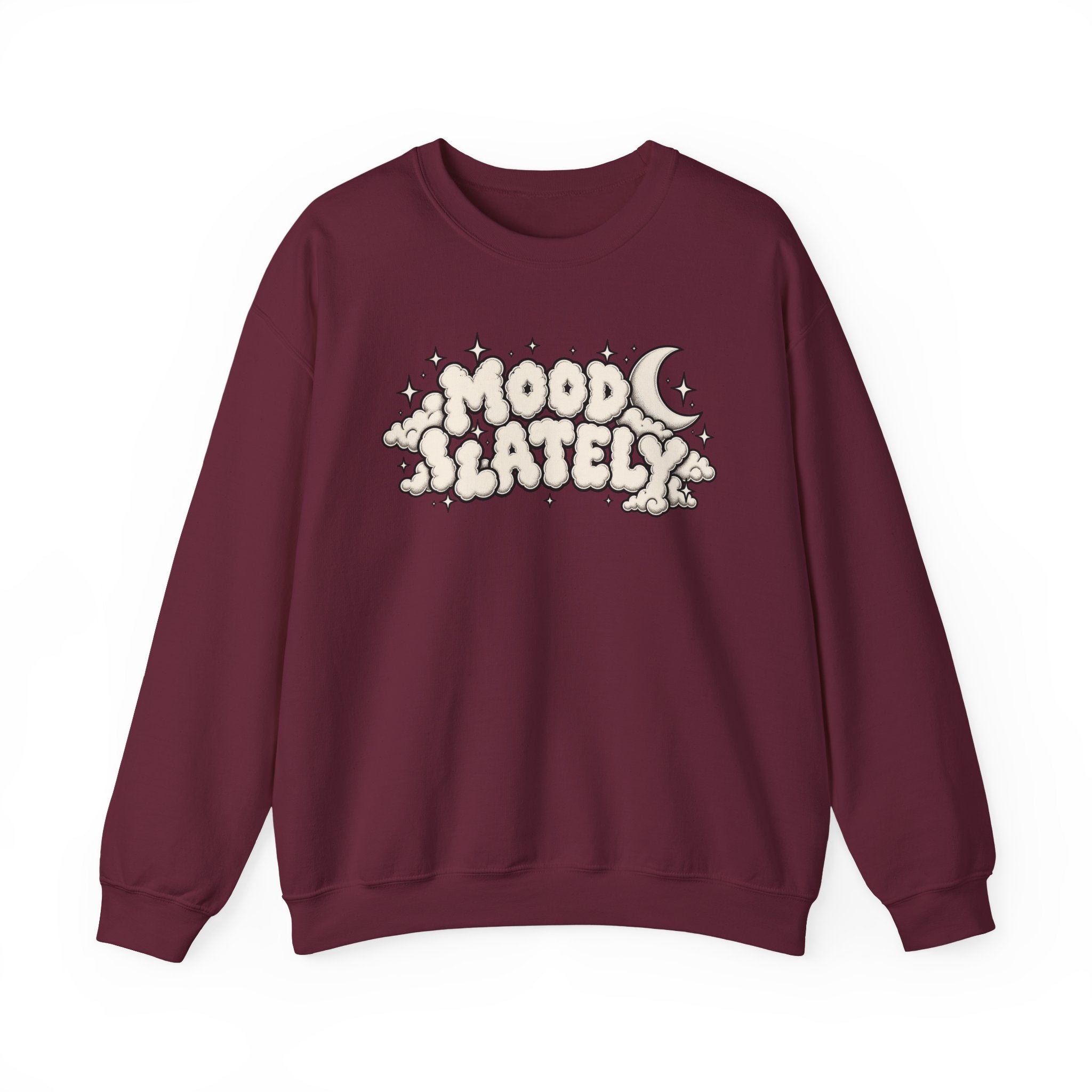 Mood Lately Crewneck Sweatshirt — Retro Cloud Lettering Graphic Pullover