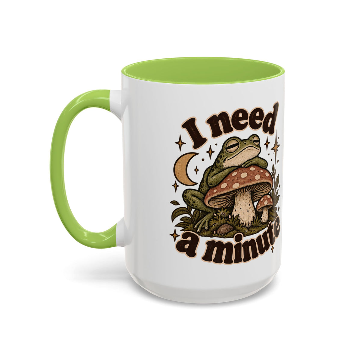 I Need a Minute Mug — Cozy Frog & Mushroom Ceramic Coffee Mug