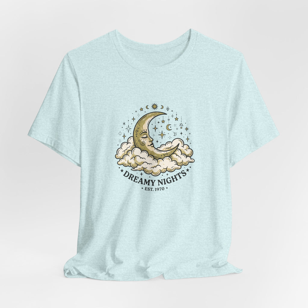 Dreamy Nights Moon Tee — Vintage Crescent Moon & Clouds Shirt