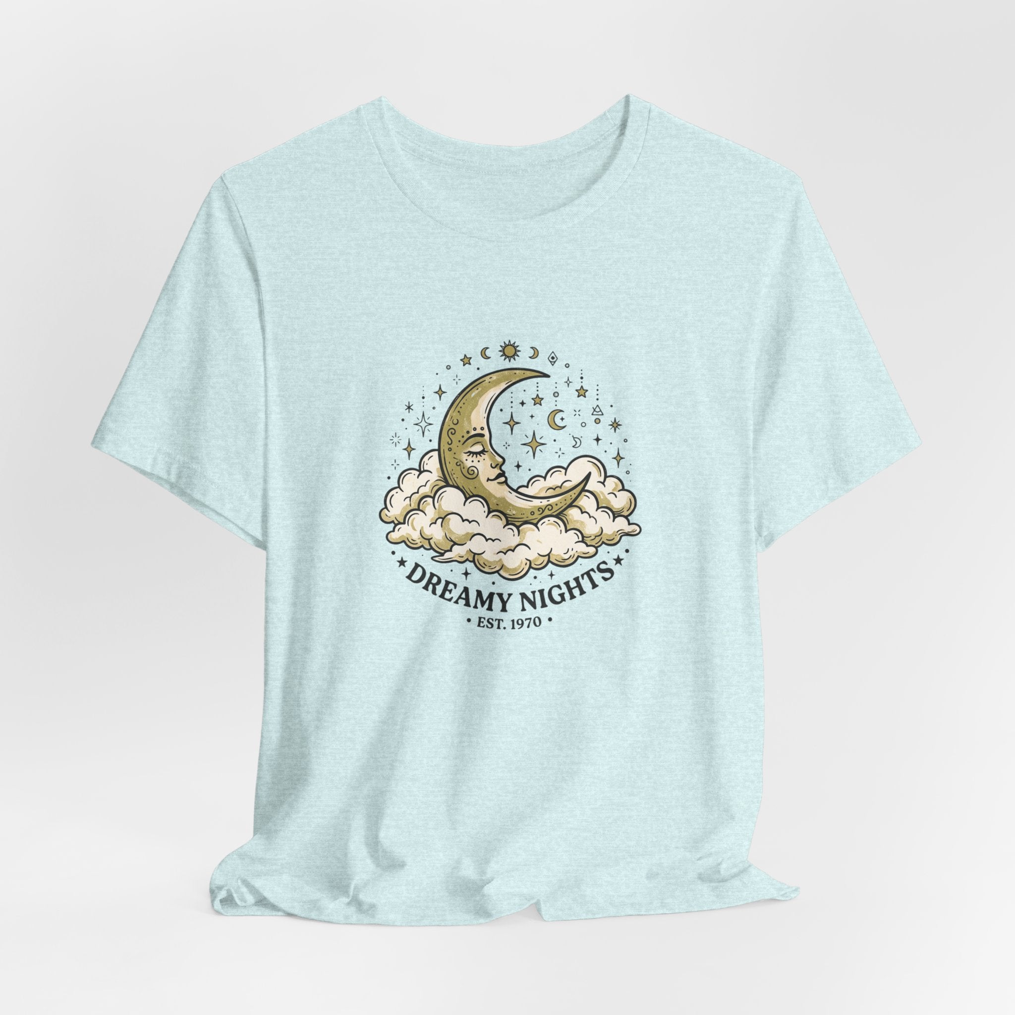 Dreamy Nights Moon Tee — Vintage Crescent Moon & Clouds Shirt
