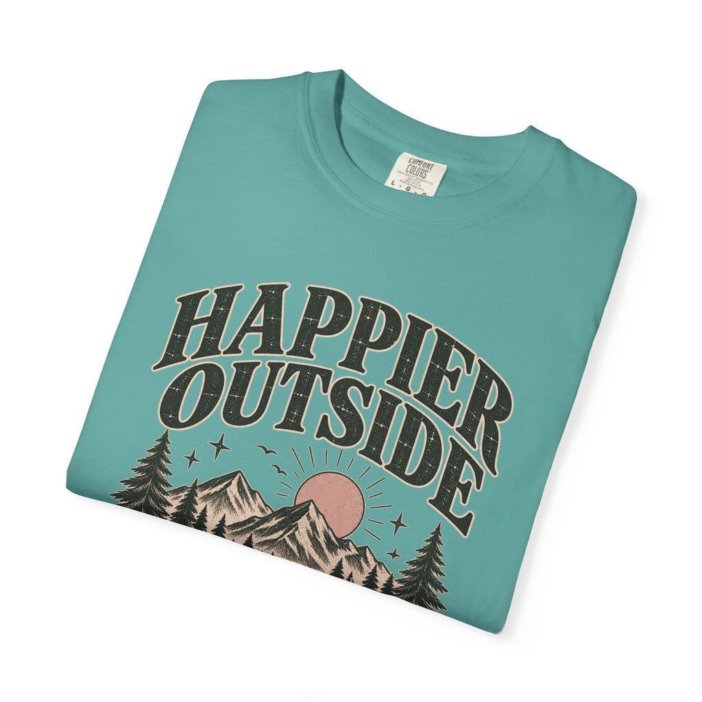 Happier Outside Tee — Nature Lover Graphic Garment-Dyed T-Shirt