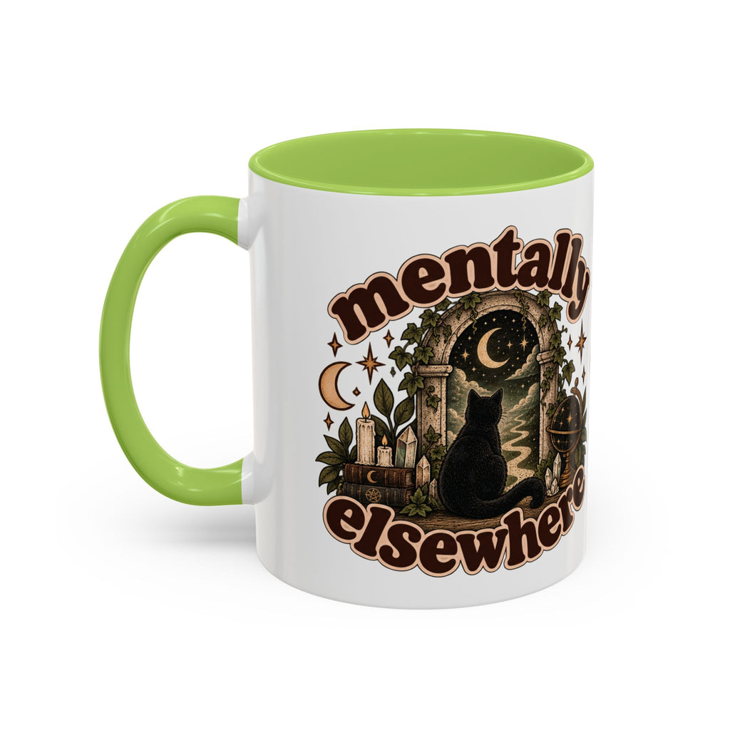 Mentally Elsewhere Mug — Black Cat Celestial Ceramic Coffee Mug