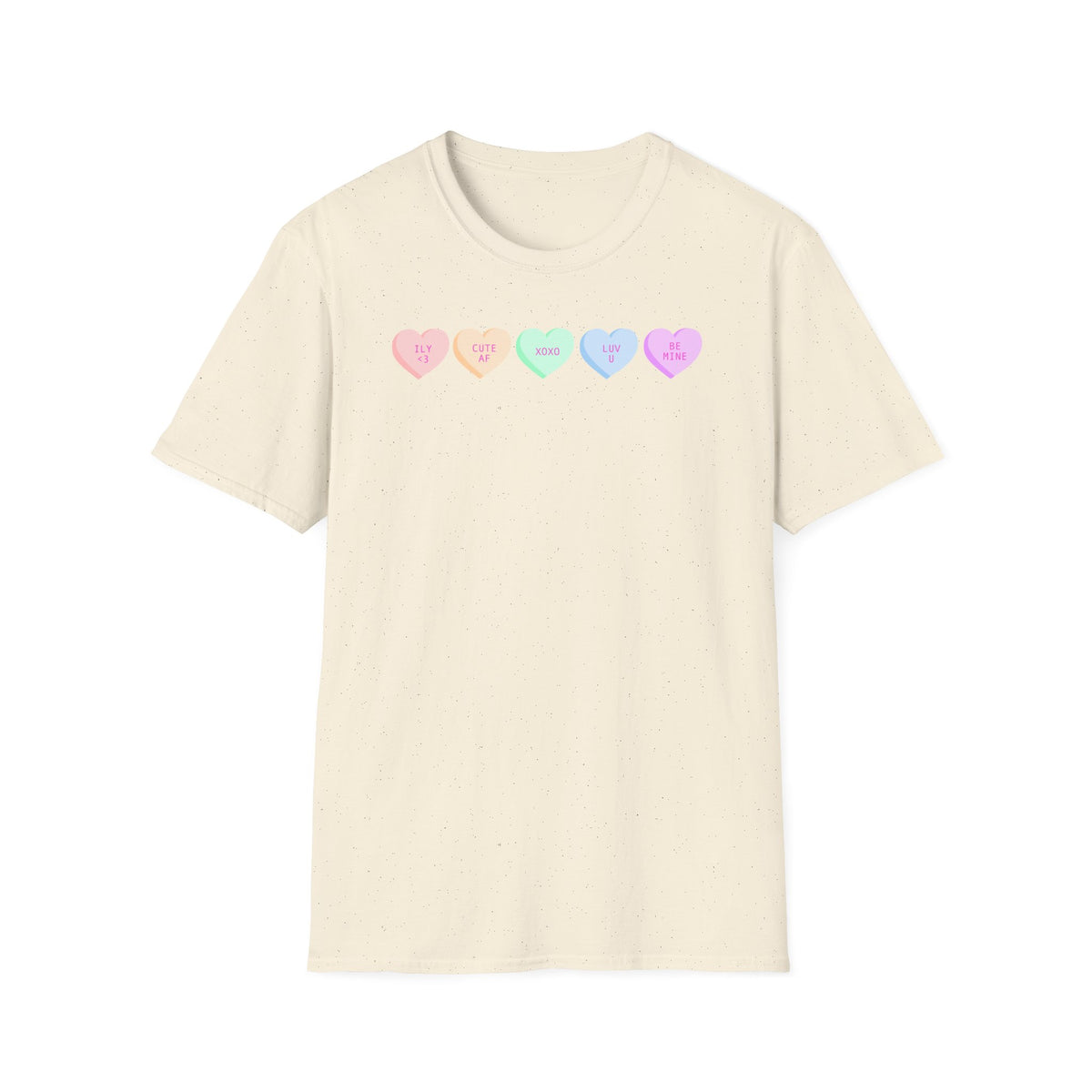 Conversation Heart Candy T-Shirt — Pastel ‘Be Mine, Cute AF, XOXO, Luv U’ Graphic
