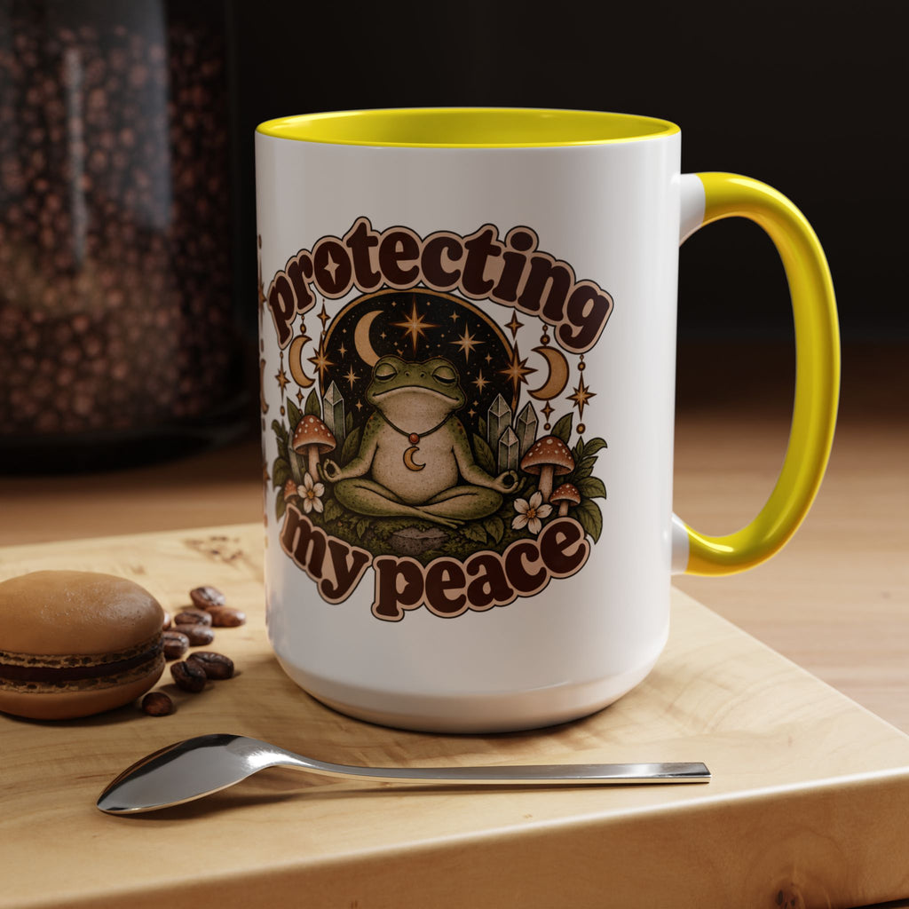Protecting My Peace Mug — Frog & Mushroom Ceramic Coffee Mug