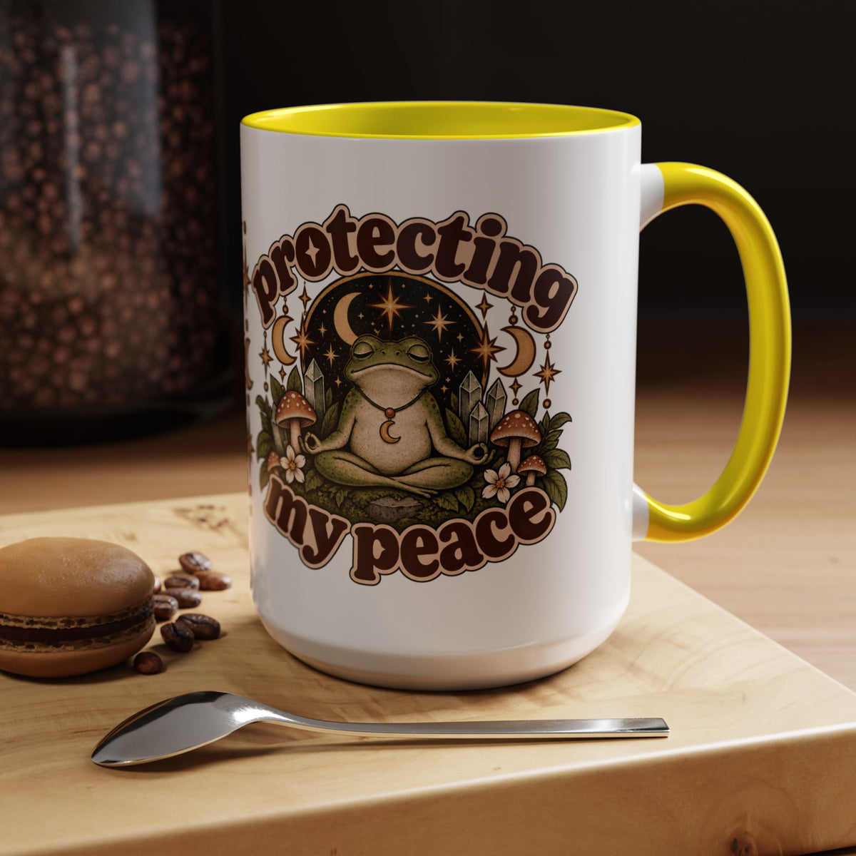 Protecting My Peace Mug — Frog & Mushroom Ceramic Coffee Mug