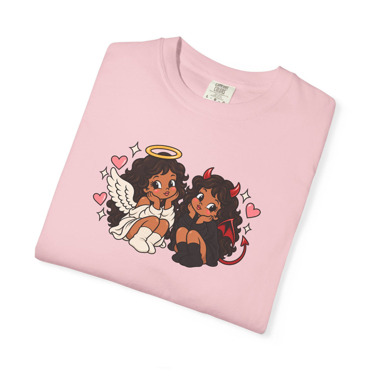 Angel and Devil Cute Graphic Tee — Kawaii Couple Illustration T-Shirt