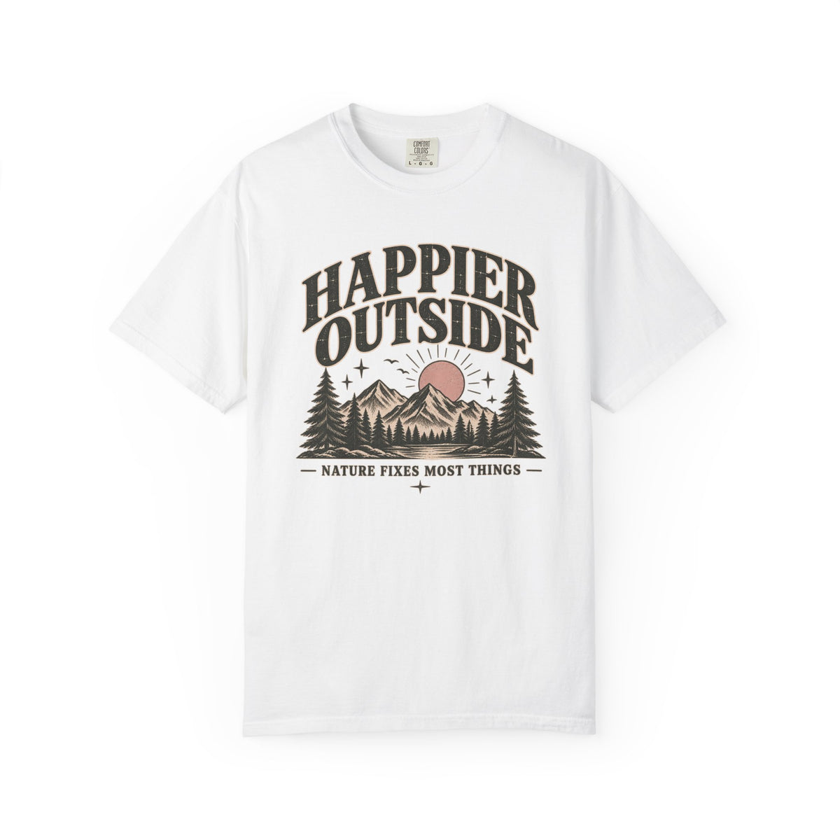 Happier Outside Tee — Nature Lover Graphic Garment-Dyed T-Shirt