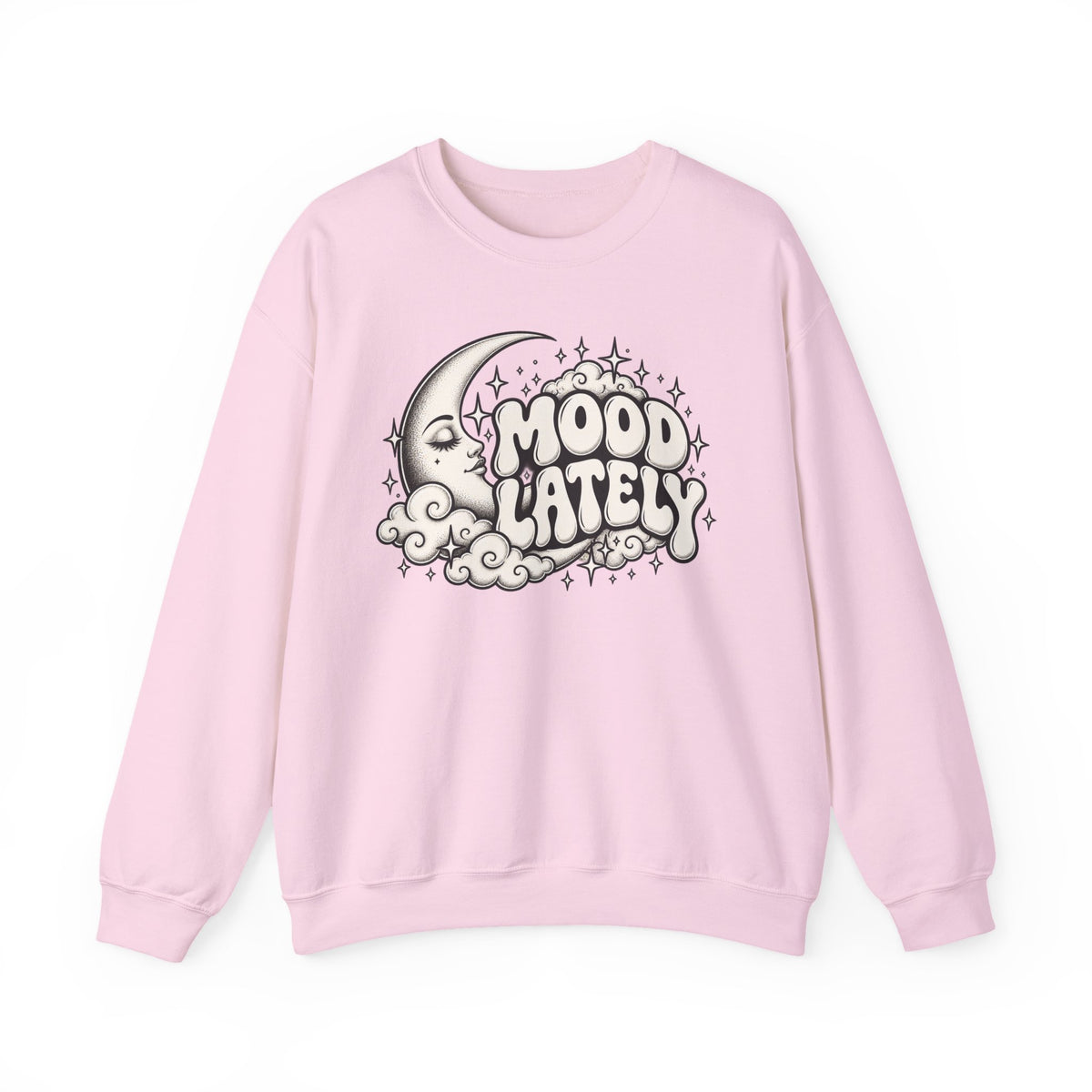 Mood Lately Crewneck Sweatshirt — Retro Moon & Cloud Graphic
